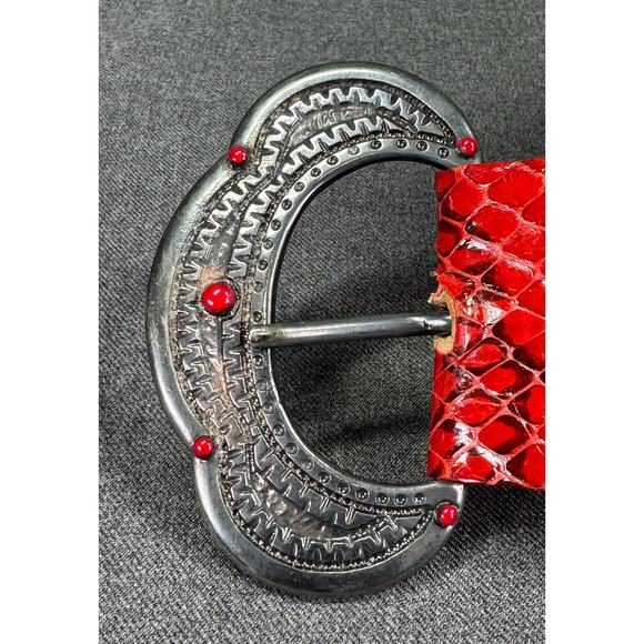 Vintage Genuine Red Reptile Skin and Suede Leather Belt - Picture 14 of 16